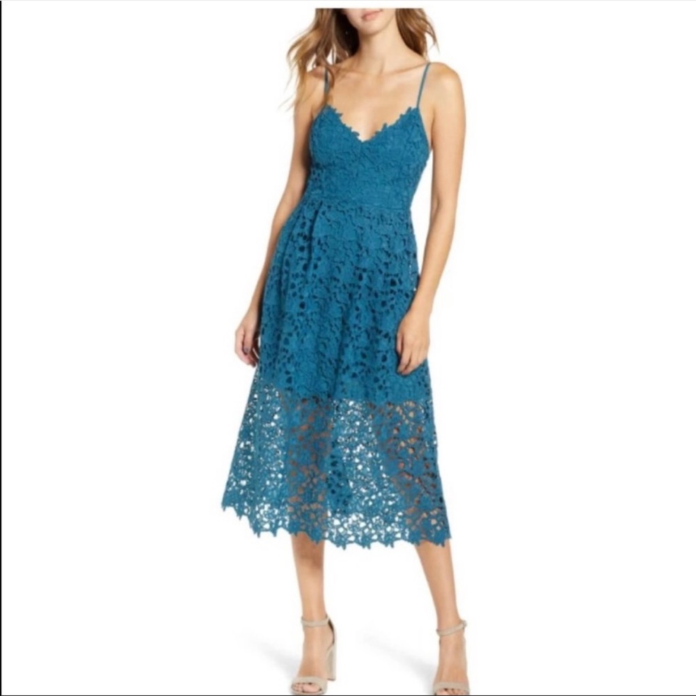 Astr the label A line midi lace dress in teal